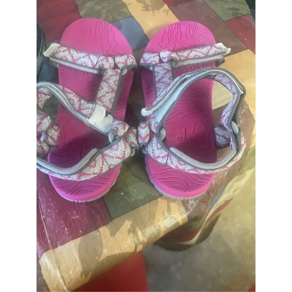 Teva Little Girls Fuchsia Red Open Toe Hook & Loop Geometric Sandals Size 4